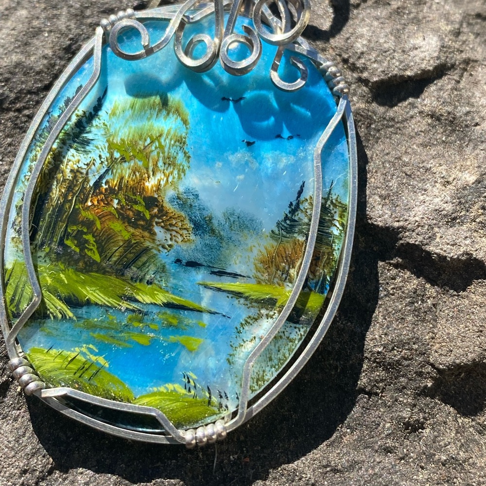 Hand Painted Wire Wrap Abalone Shell Pendant - image 6